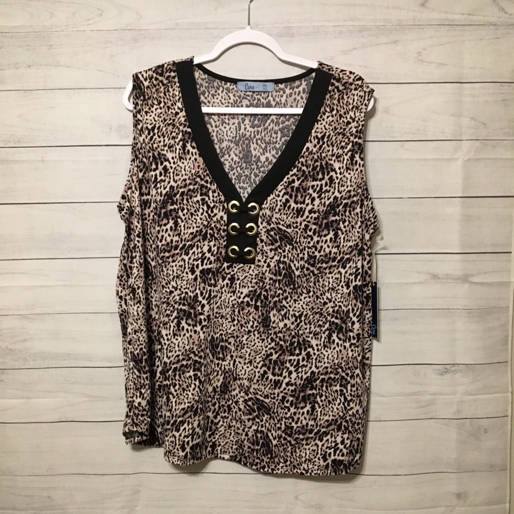 Cure Animal Print Sleeveless Top with Grommets NWT